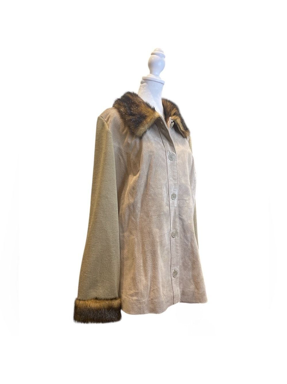 Y2K Indie Sleaze Boho Suede Fur Trim Jacket Knit Sleeve Boutique L - Picture 2 of 8